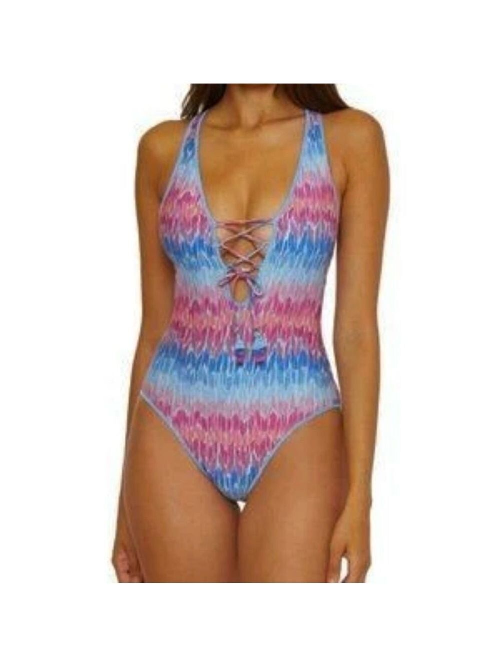 Becca Joshua Tree Multi-Color Tie Back One Piece Swimsuit size large